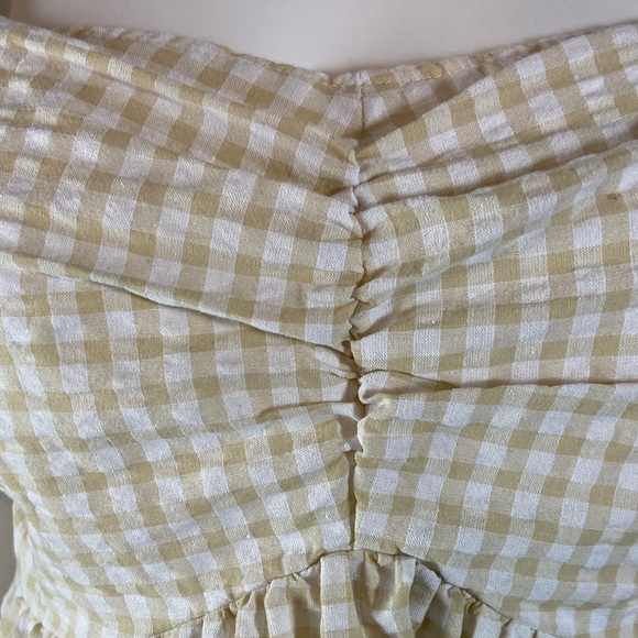 Old Navy Beige Gingham Puff Sleeve Peplum Blouse Top Seersucker Plaid Medium M - Picture 3 of 12